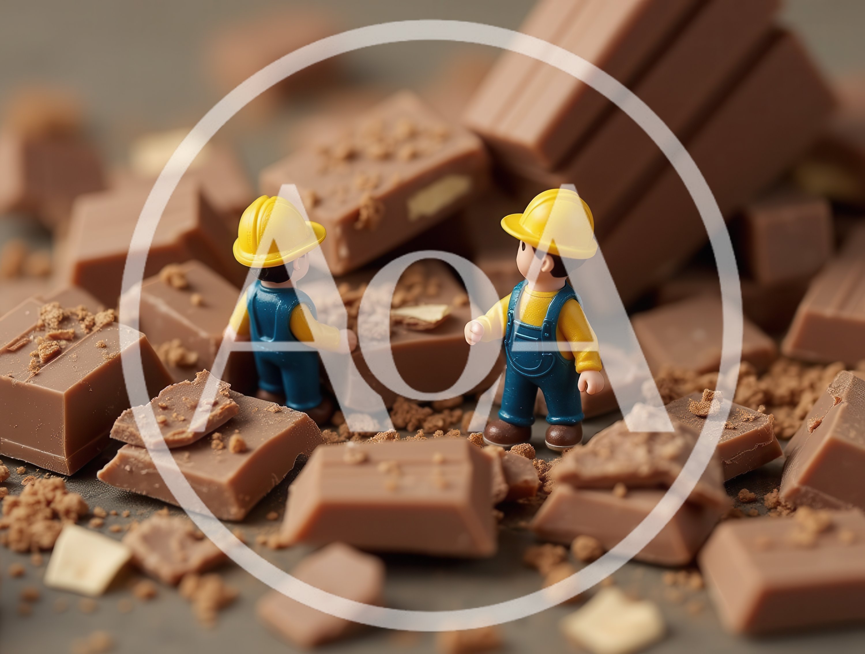 Miniature Construction Workers Working On Chocolate Blocks