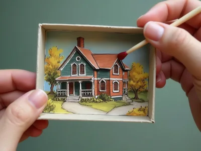 Artist Painting Miniature House Inside Matchbox
