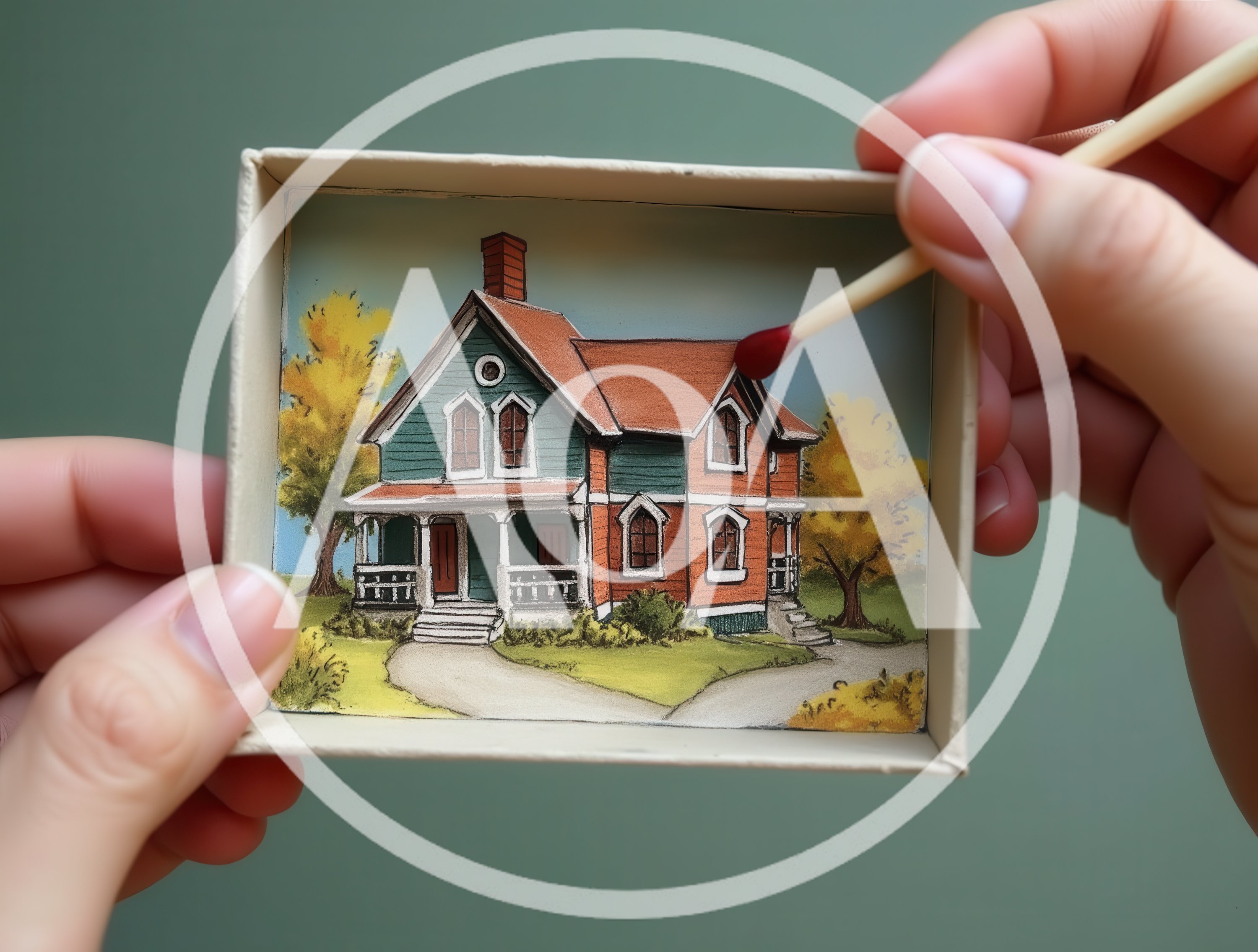 Artist Painting Miniature House Inside Matchbox