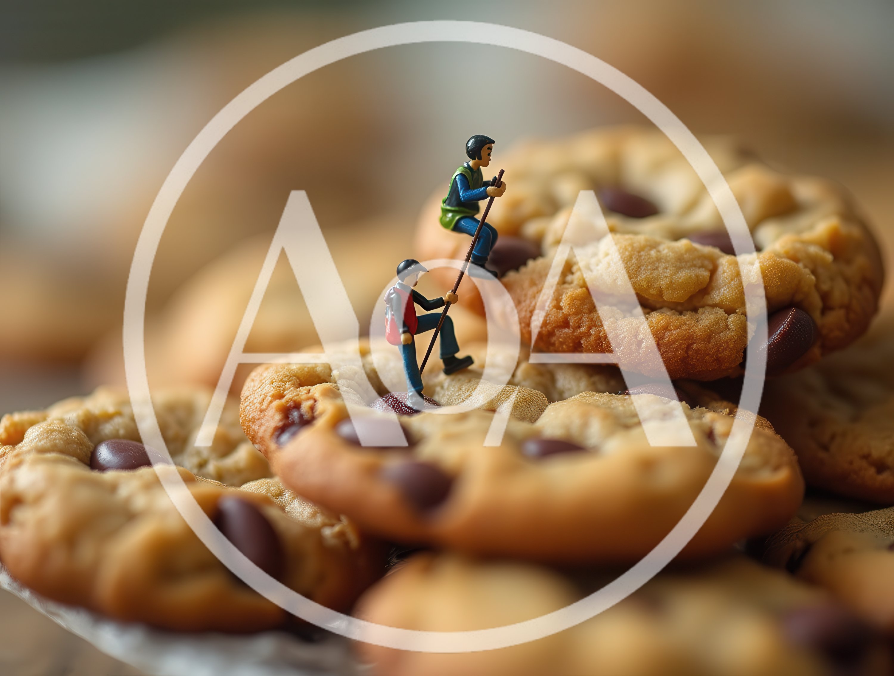 Miniature Hikers Climbing A Chocolate Chip Cookie