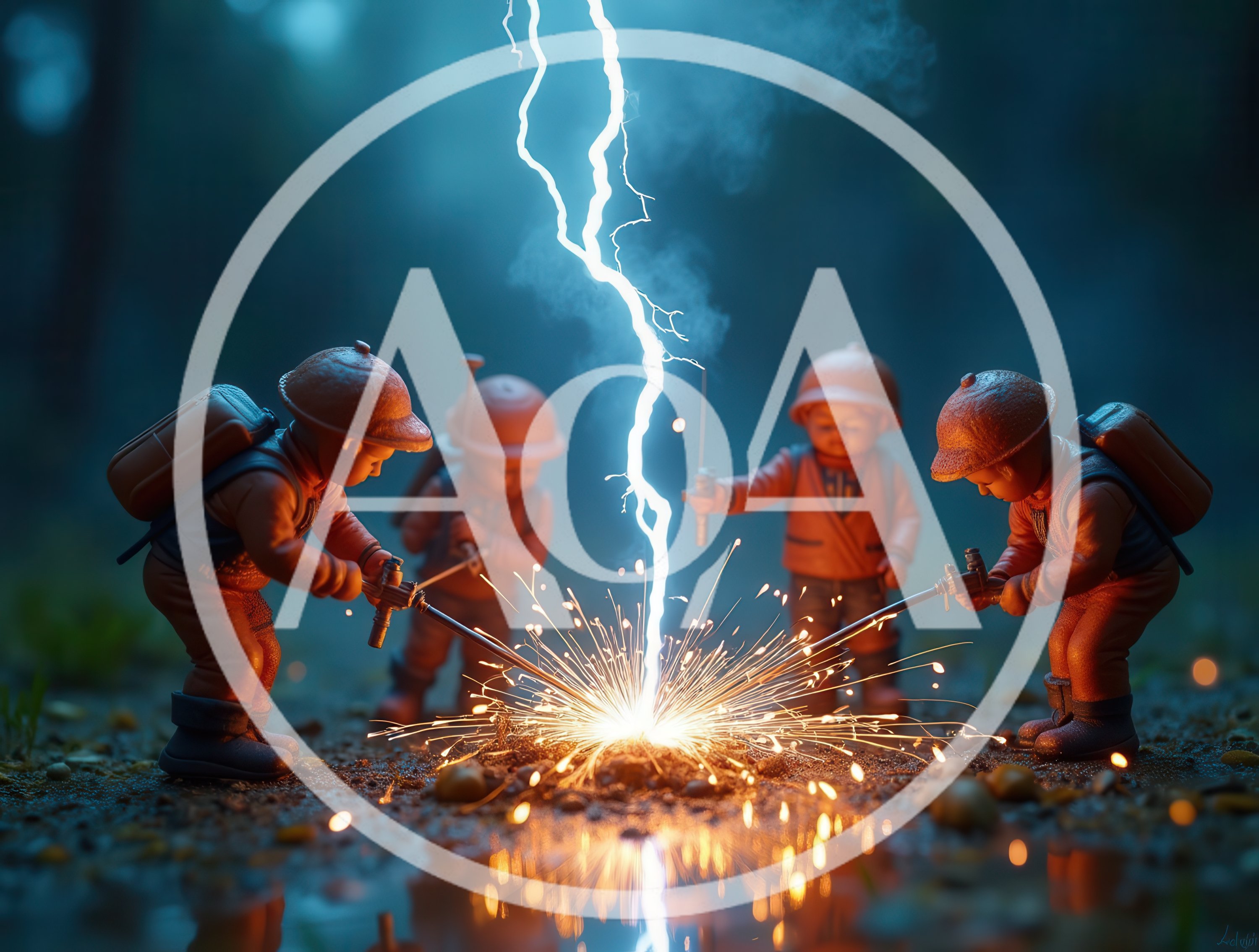 Miniature Toy Figures Working With Lightning And Sparks