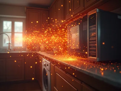 Kitchen Microwave Exploding With Glowing Sparks