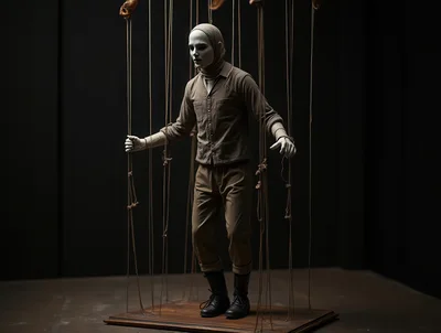 Surreal Marionette Figure Suspended By Strings