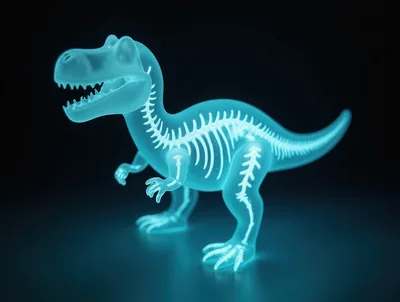Glowing Blue Holographic Tyrannosaurus Rex Skeleton
