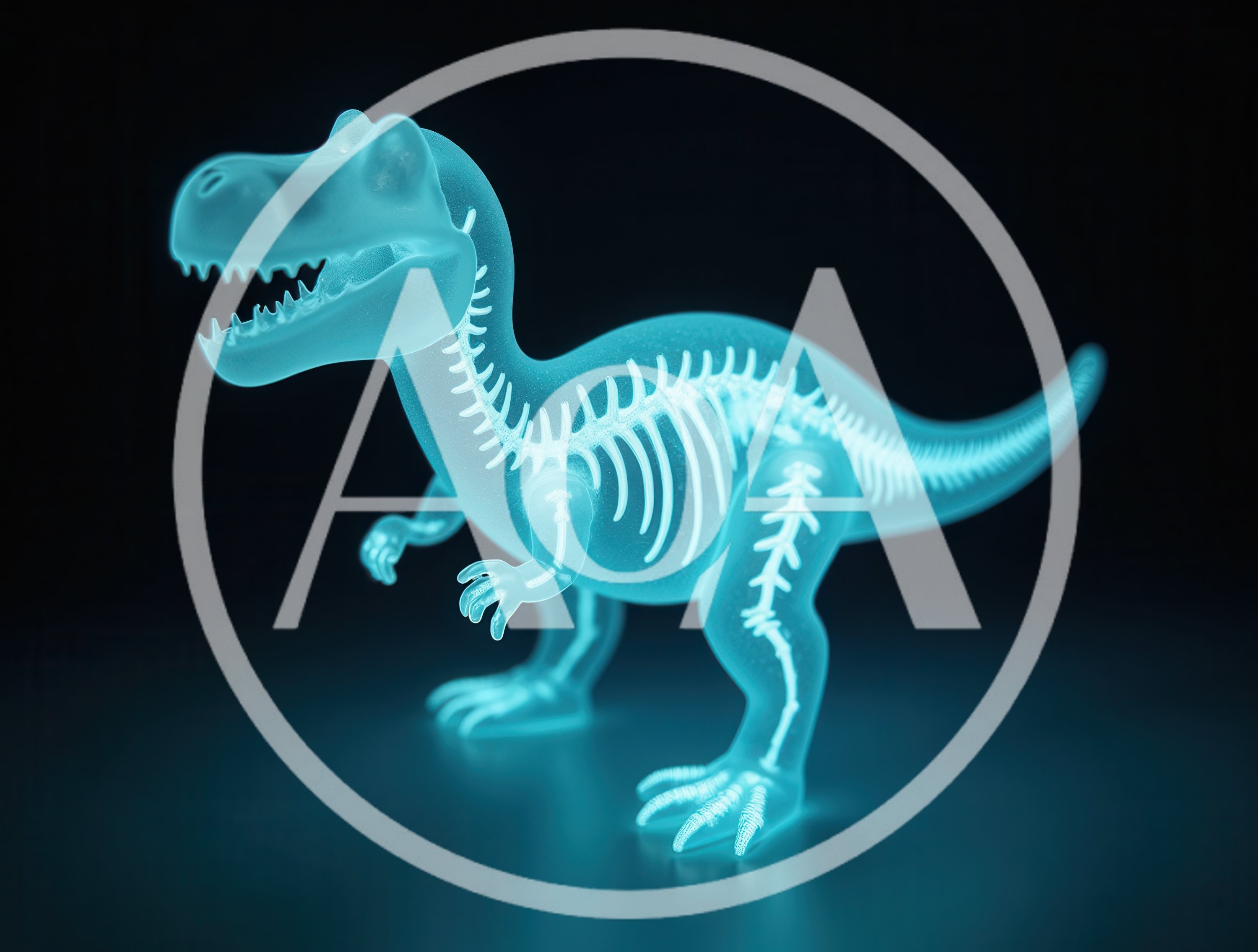 Glowing Blue Holographic Tyrannosaurus Rex Skeleton