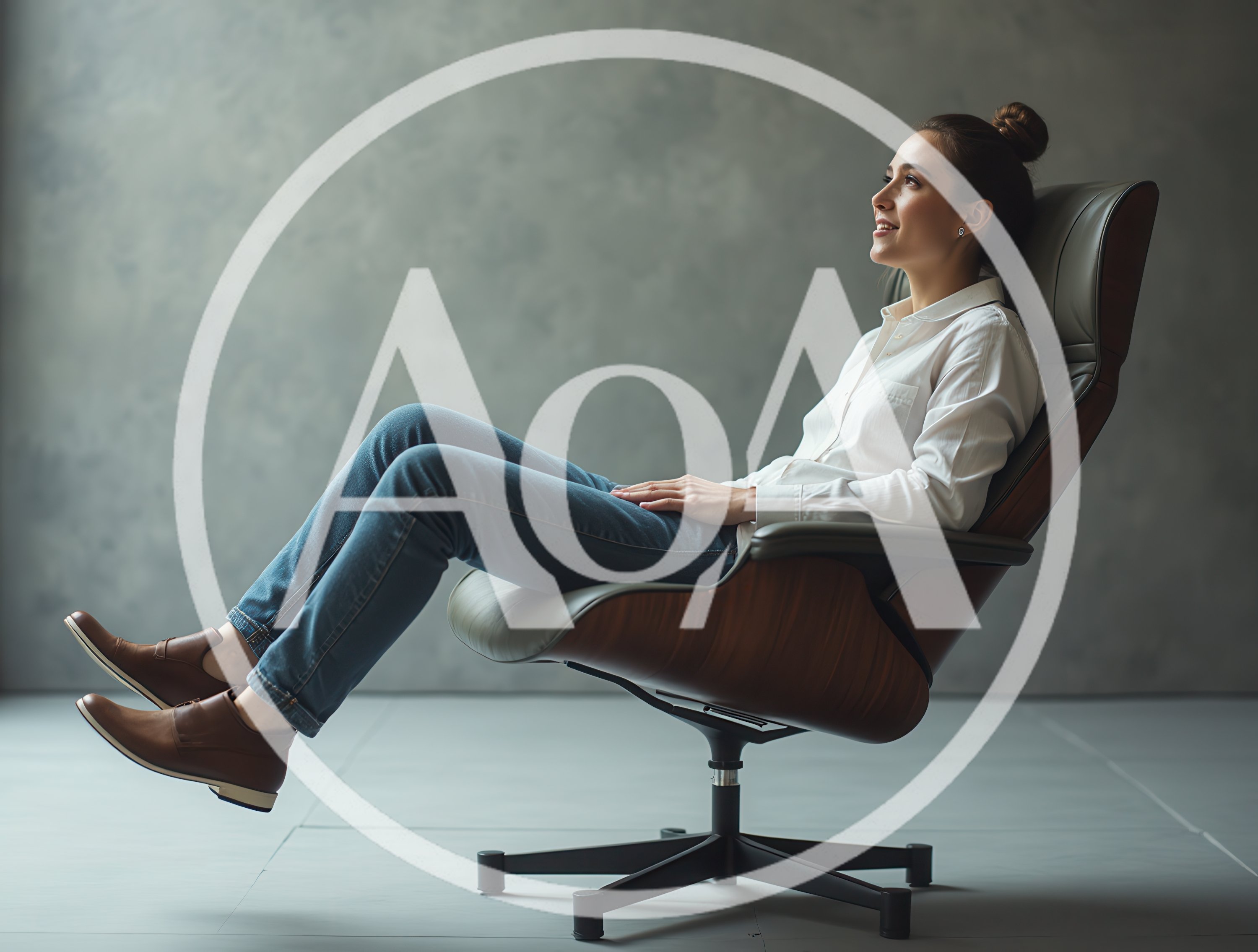 Young Woman Relaxing In A Modern Office Chair