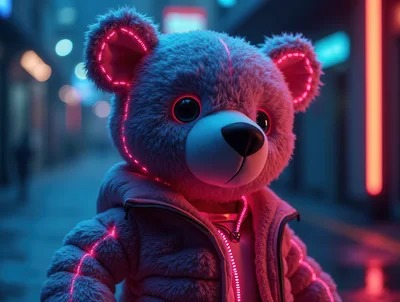 Cyberpunk Teddy Bear With Glowing Neon Accents