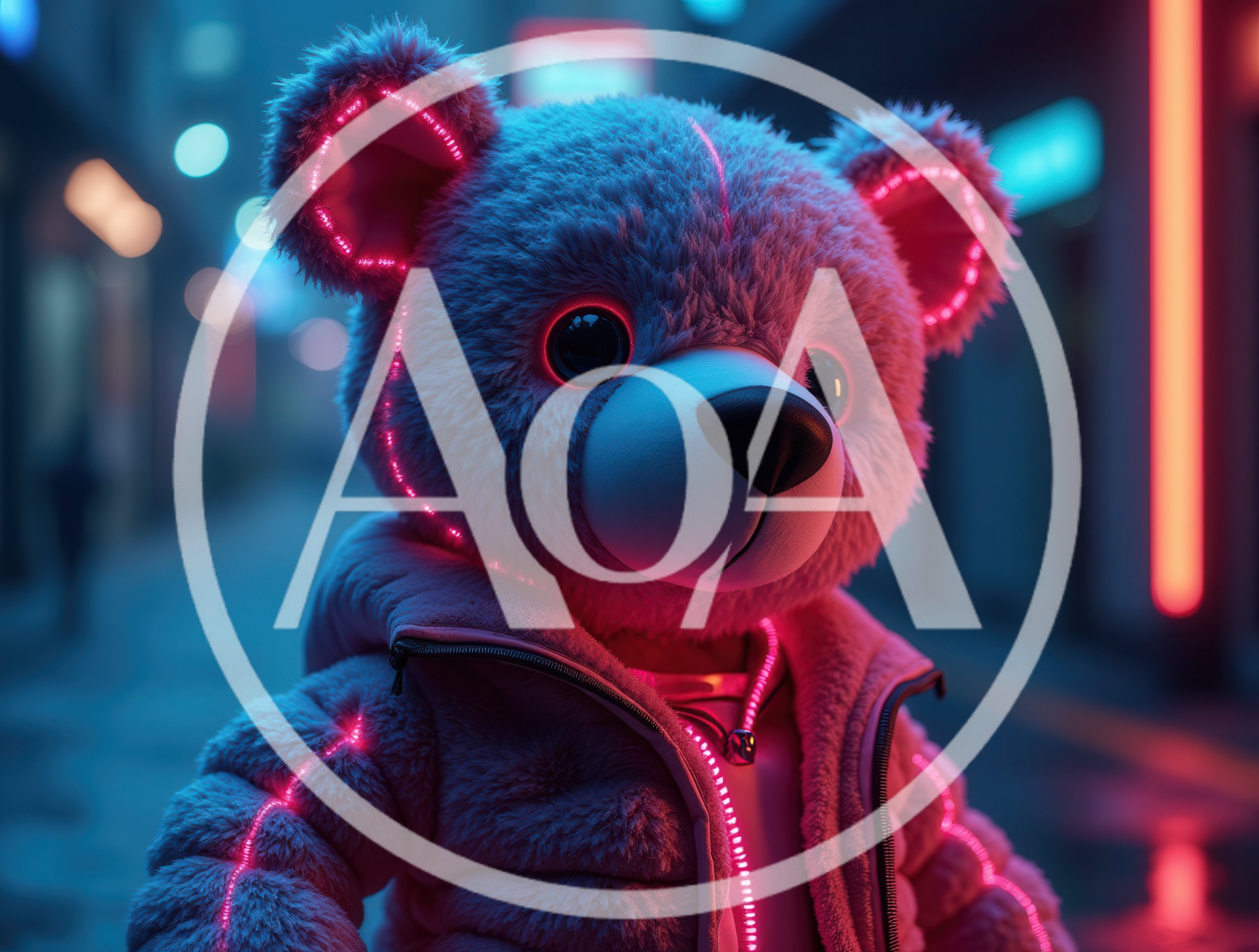 Cyberpunk Teddy Bear With Glowing Neon Accents