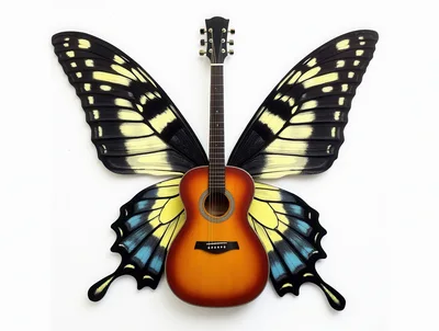 Acoustic Guitar With Butterfly Wings Surreal Art
