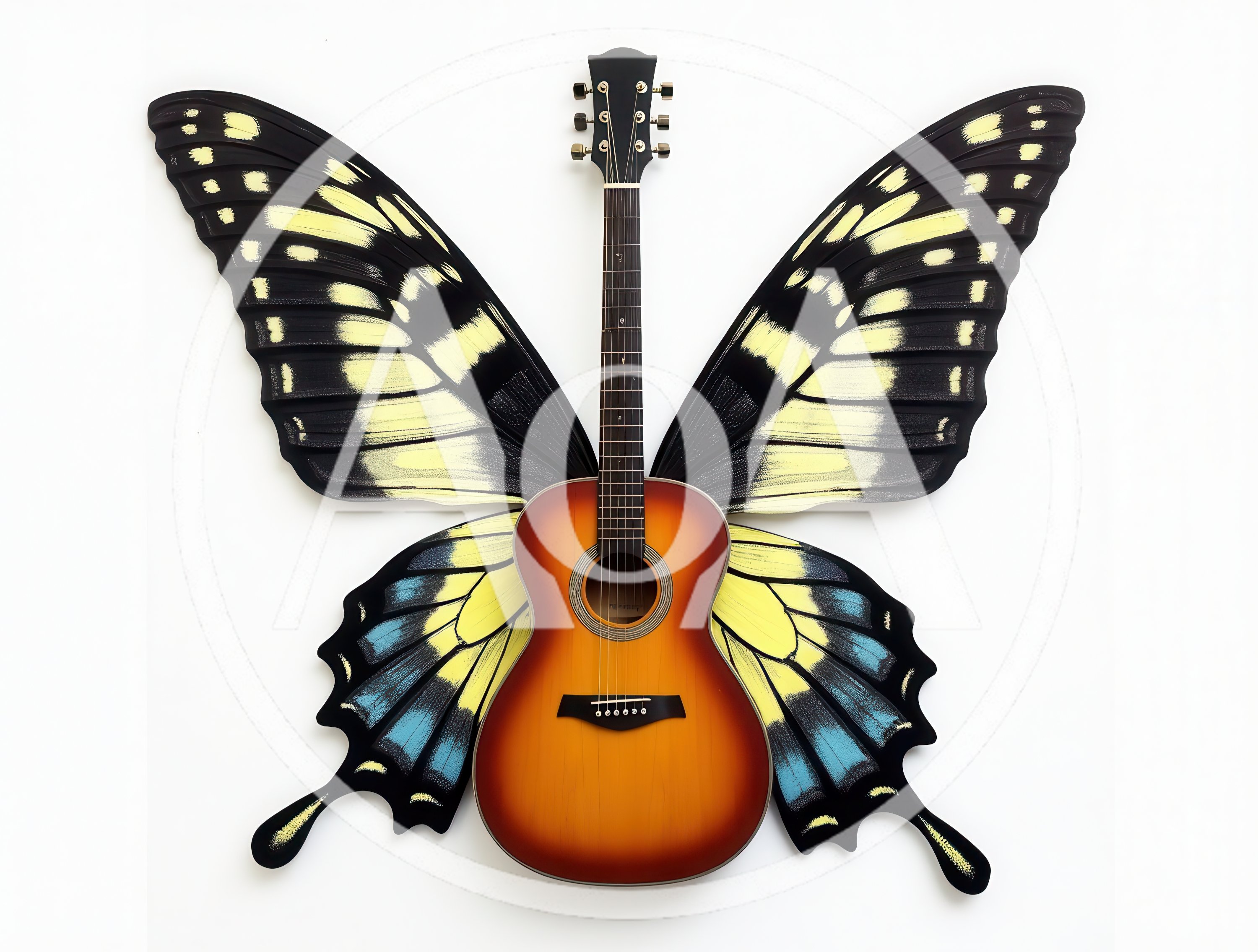 Acoustic Guitar With Butterfly Wings Surreal Art