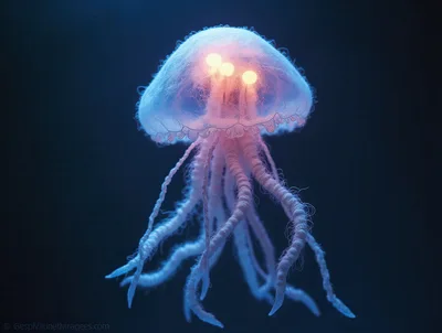 Bioluminescent Jellyfish Floating in Deep Ocean Waters