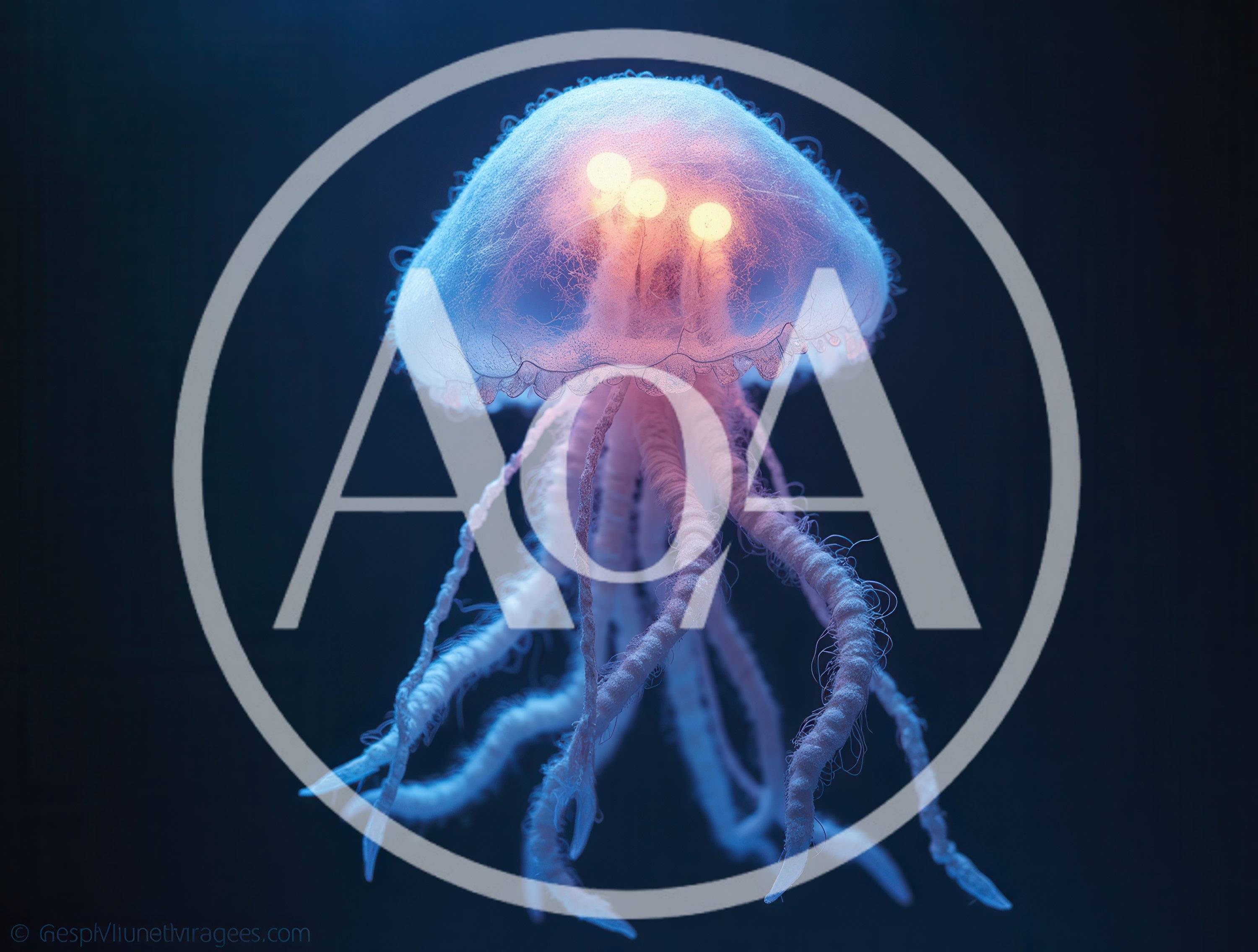 Bioluminescent Jellyfish Floating in Deep Ocean Waters