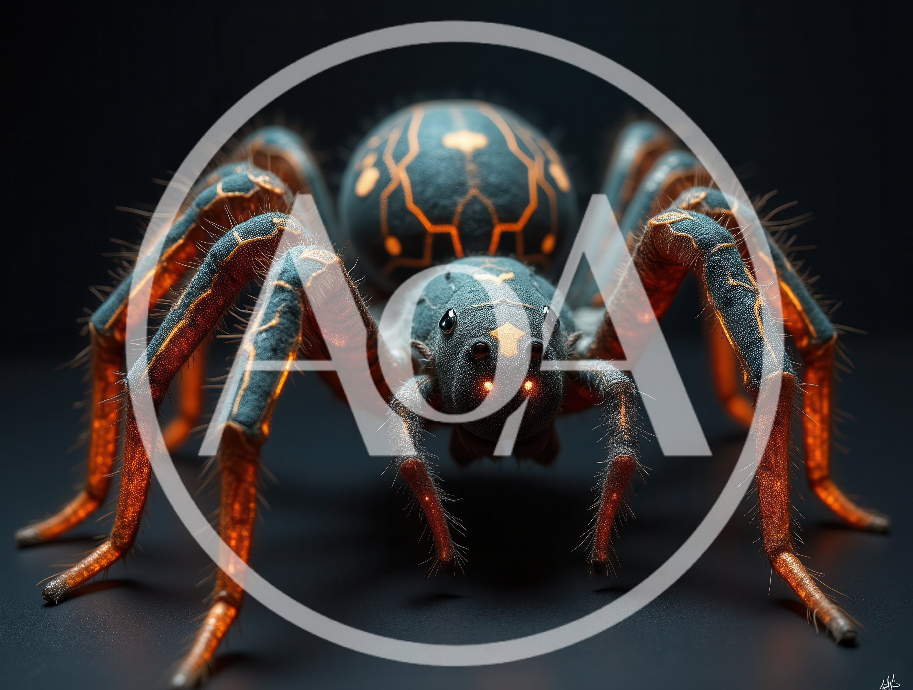 Cybernetic Spider With Glowing Orange Circuitry Patterns