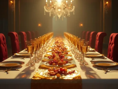 Long Banquet Table Set For A Formal Dinner