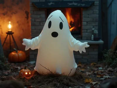 Inflatable Ghost Decoration In A Cozy Autumn Setting