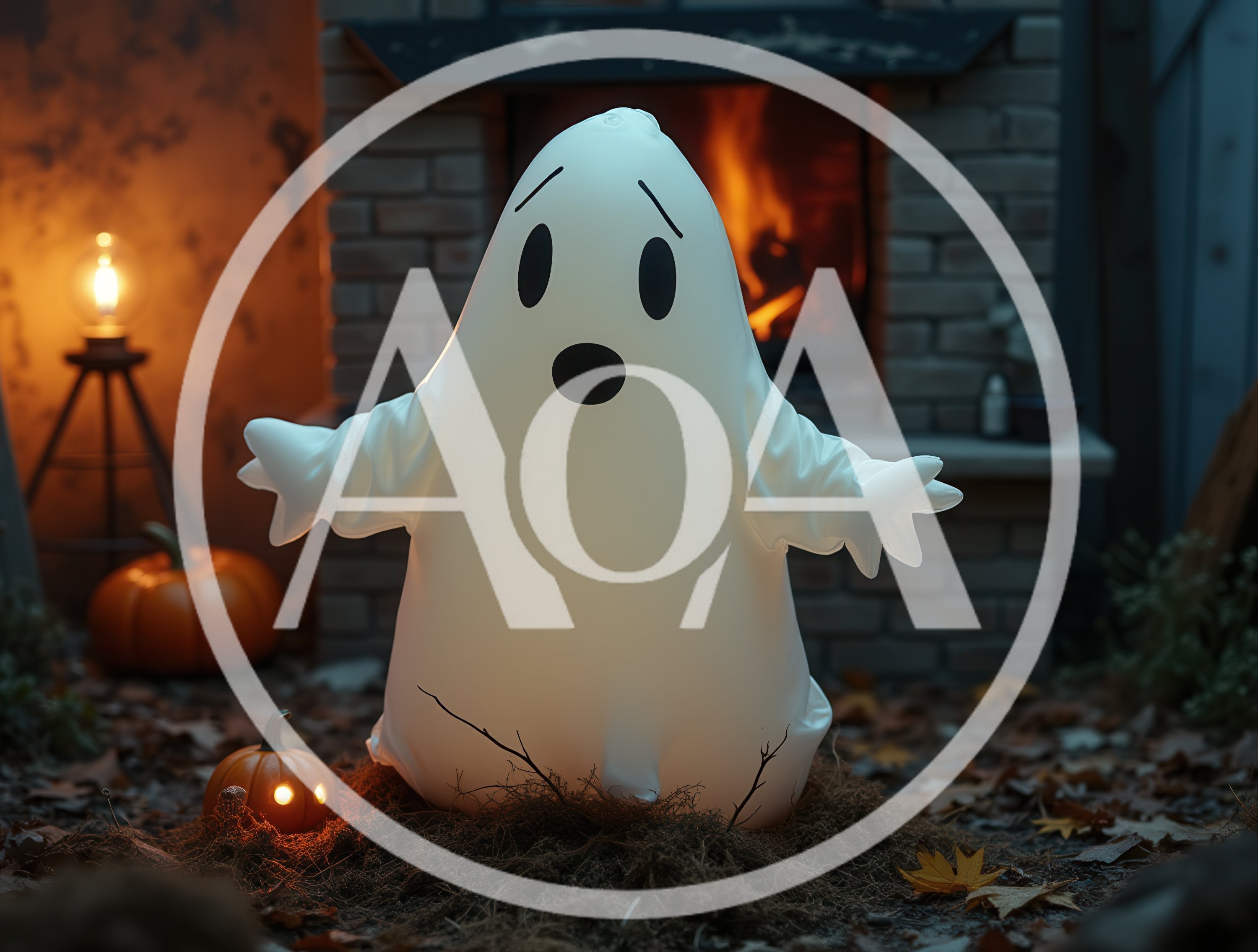 Inflatable Ghost Decoration In A Cozy Autumn Setting