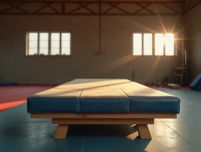 Gymnastics Mat Bench in a Sunlit Training Hall