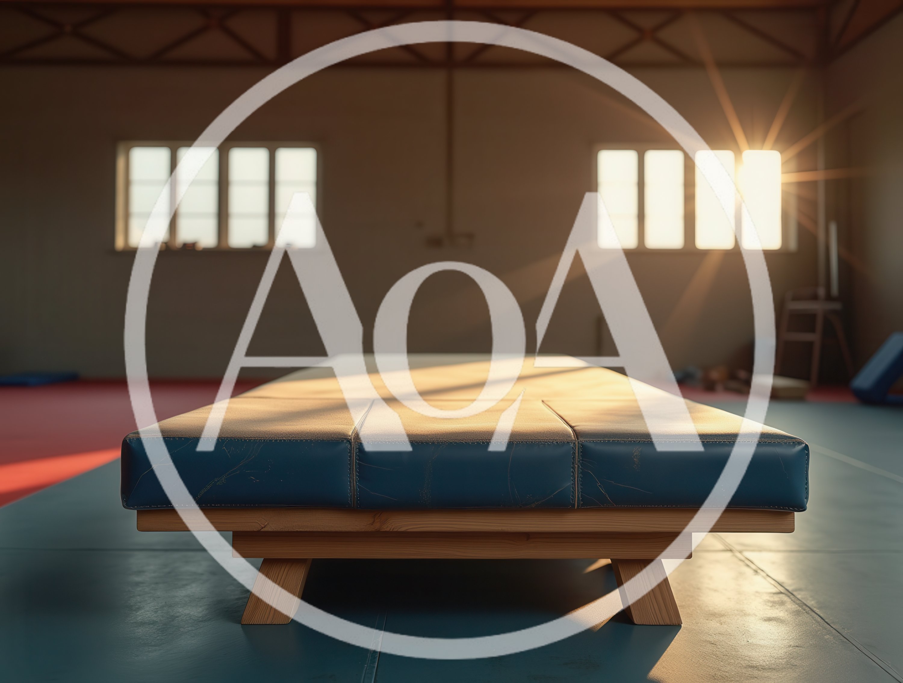 Gymnastics Mat Bench in a Sunlit Training Hall