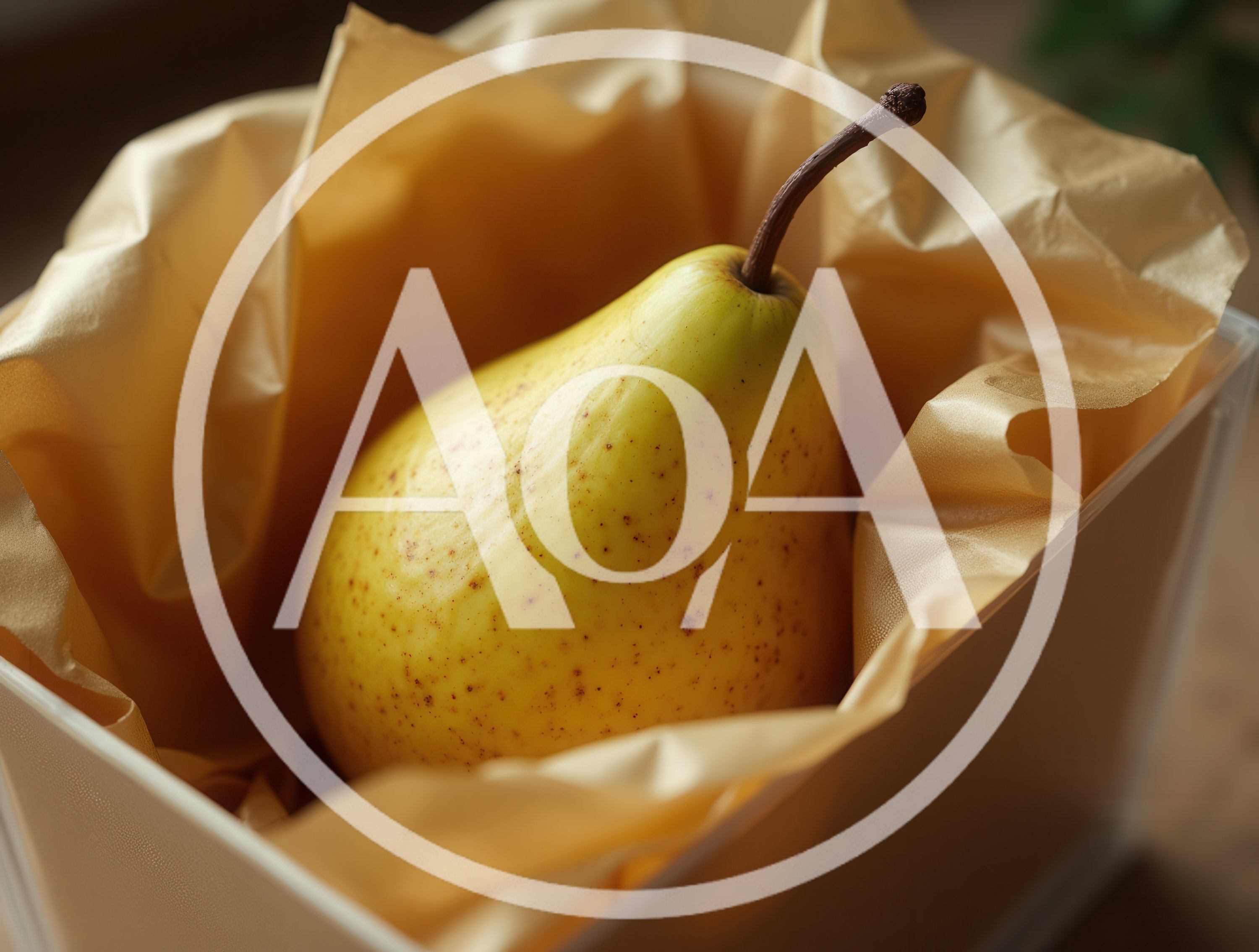 Single Ripe Yellow Pear Inside A Gift Box