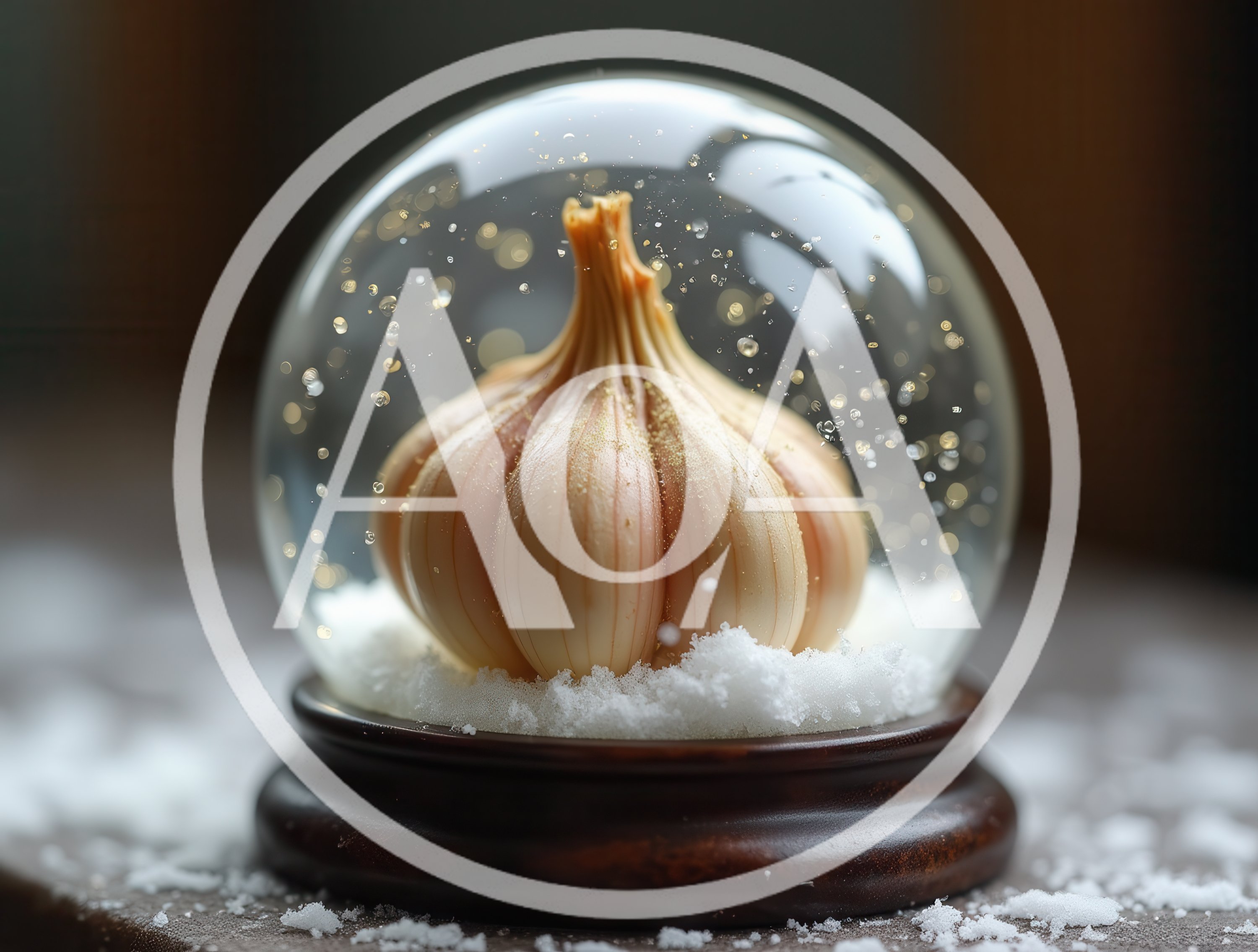 Garlic Bulb Inside A Decorative Snow Globe