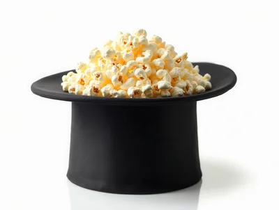 Popcorn Piled High Inside A Black Top Hat