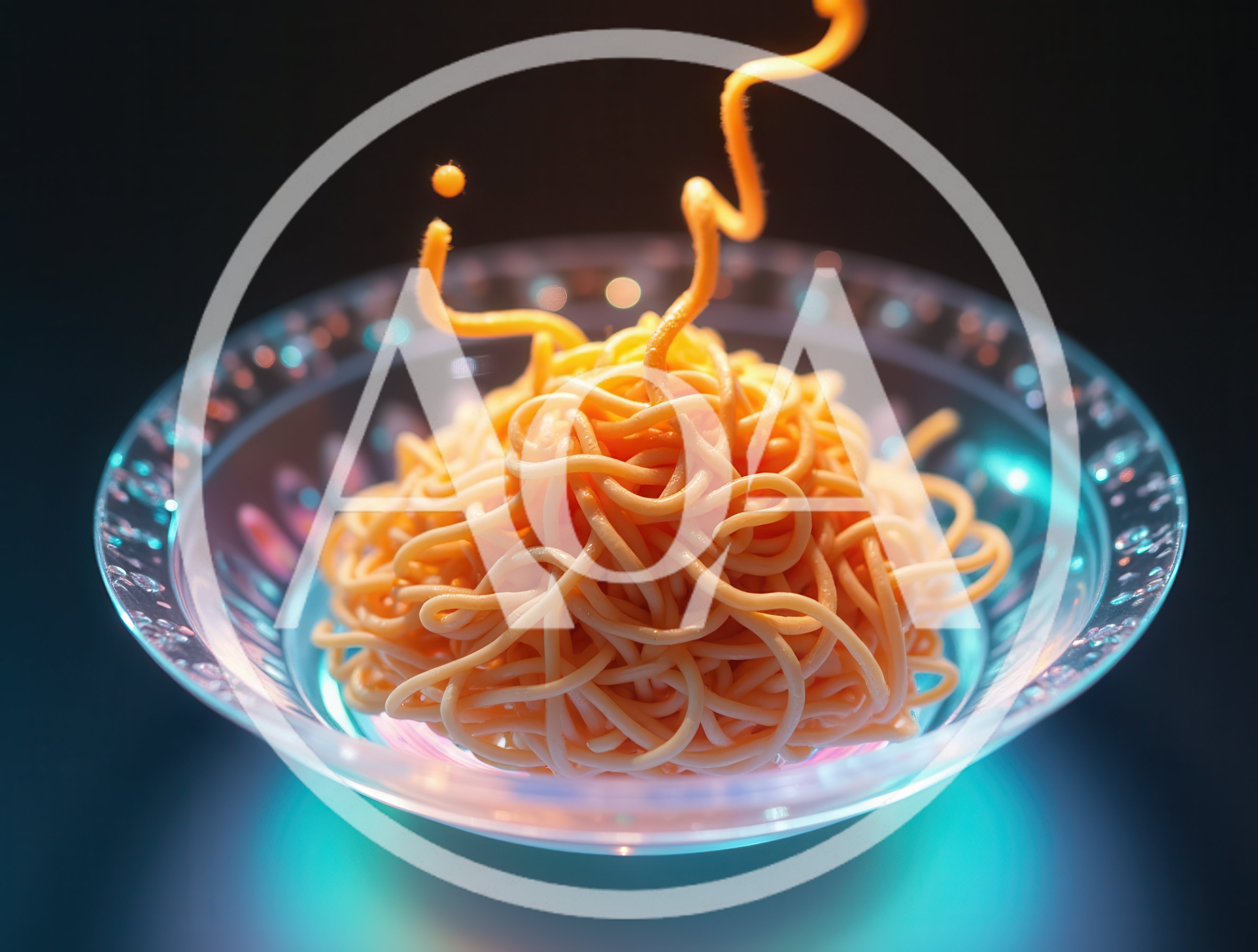 Neon Glowing Spaghetti In A Translucent Glass Bowl