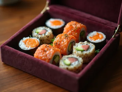 Assorted Sushi Rolls In A Velvet Box