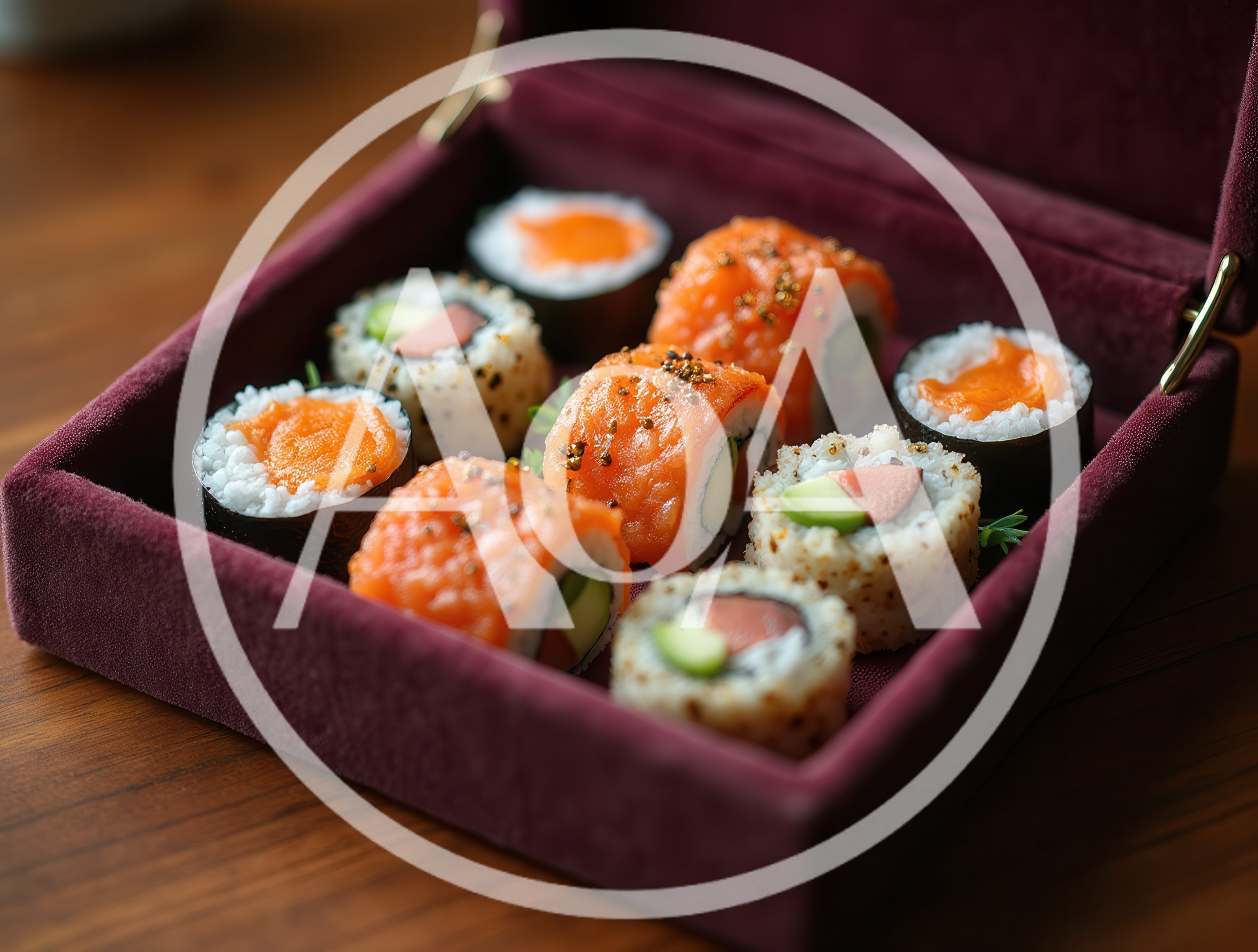 Assorted Sushi Rolls In A Velvet Box