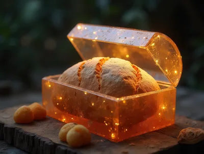 Fresh Loaf Of Bread Inside A Glowing Amber Box