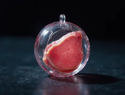 Raw Meat Piece Inside A Clear Glass Ornament