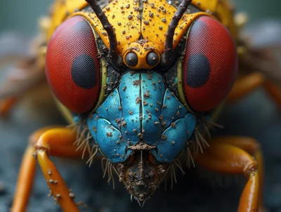 Extreme Macro Close Up Of A Colorful Insect Head