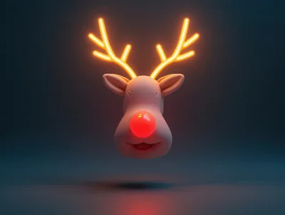 3D Rendered Reindeer Head With Glowing Neon Antlers