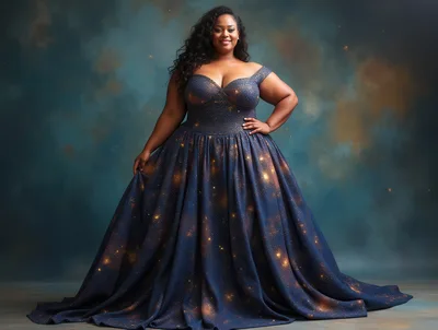 Plus Size Woman In Galaxy Print Evening Gown