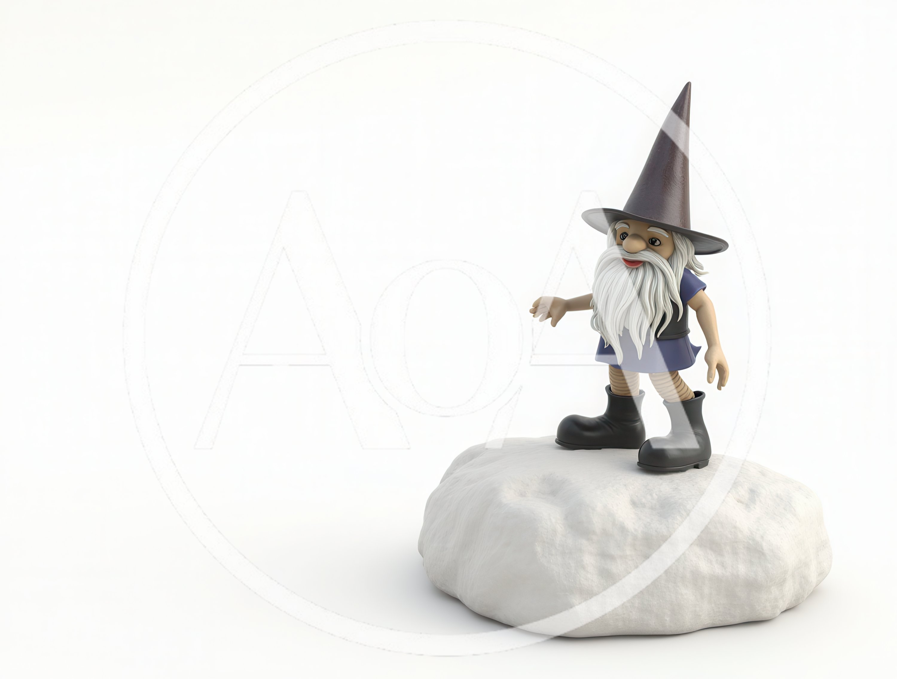 3D Rendered Cartoon Wizard Gnome Standing On A Rock