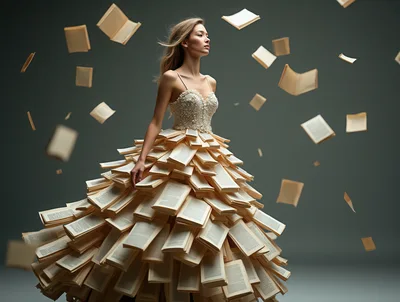 Woman Wearing A Dress Made Of Open Books