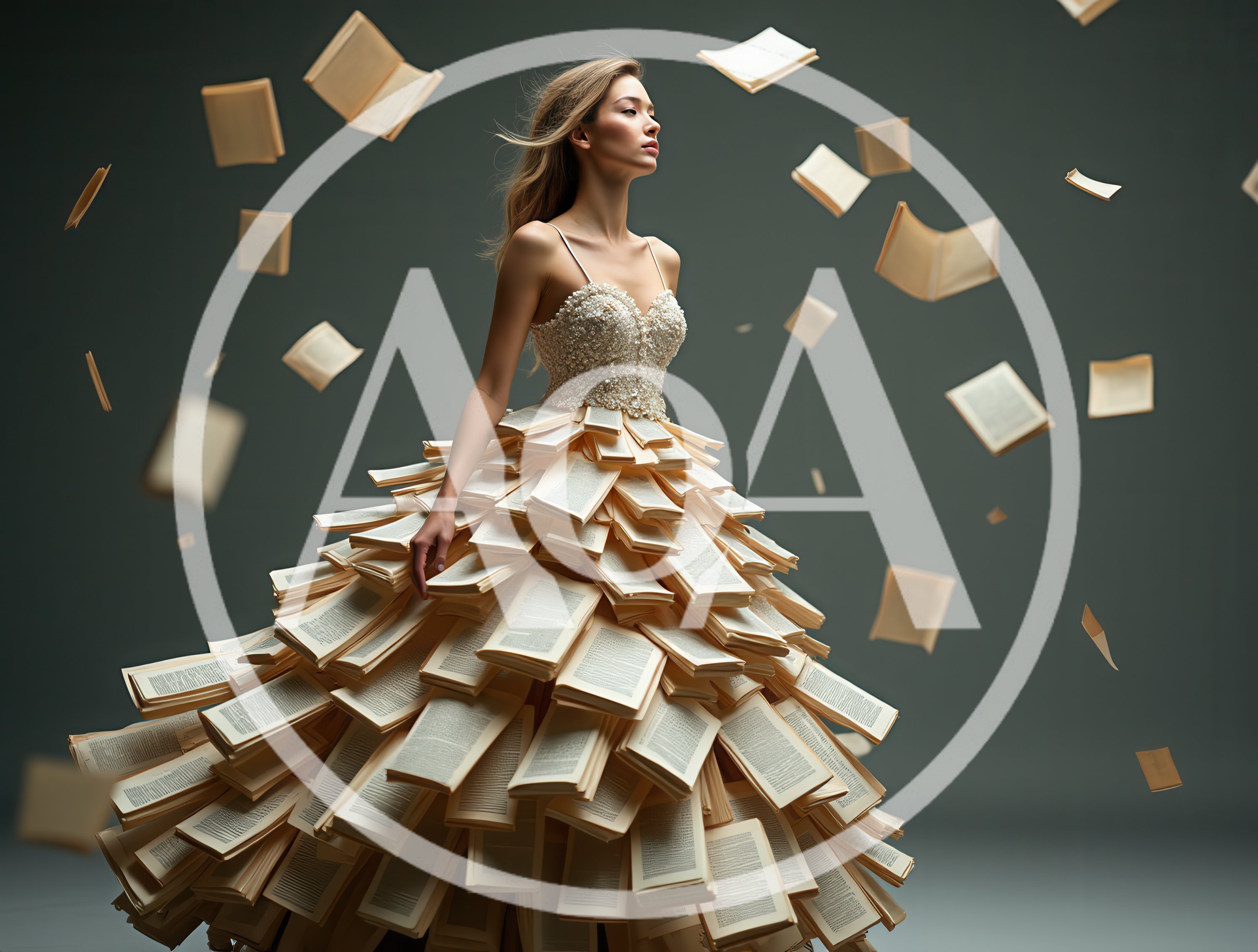 Woman Wearing A Dress Made Of Open Books