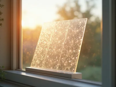 Transparent Solar Panel Standing On A Sunny Windowsill