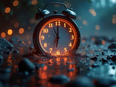 Glowing Alarm Clock Partially Submerged In Water