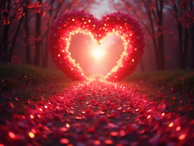 Glowing Heart Shaped Archway With Rose Petal Path