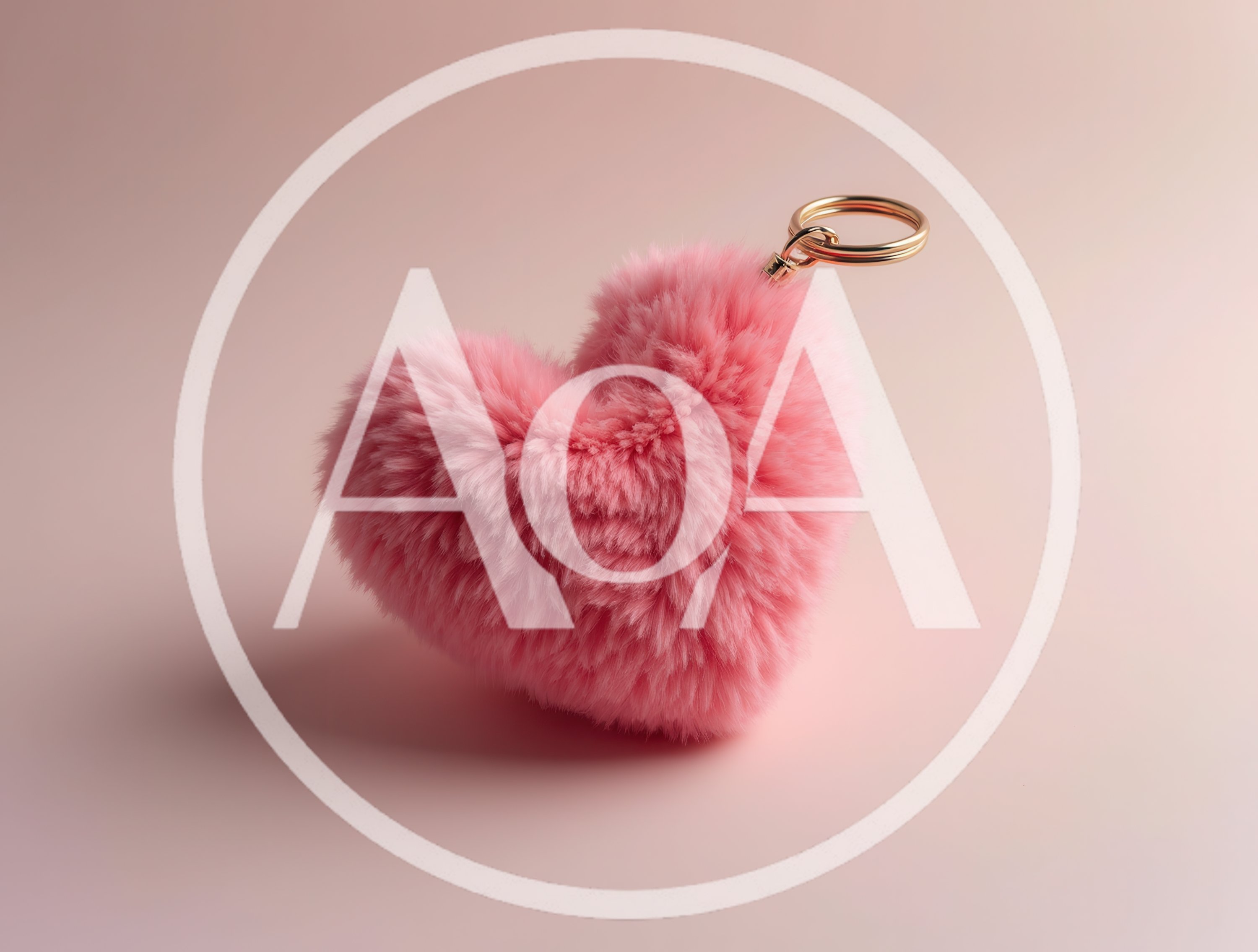 Pink Fluffy Heart Keychain on Pastel Background