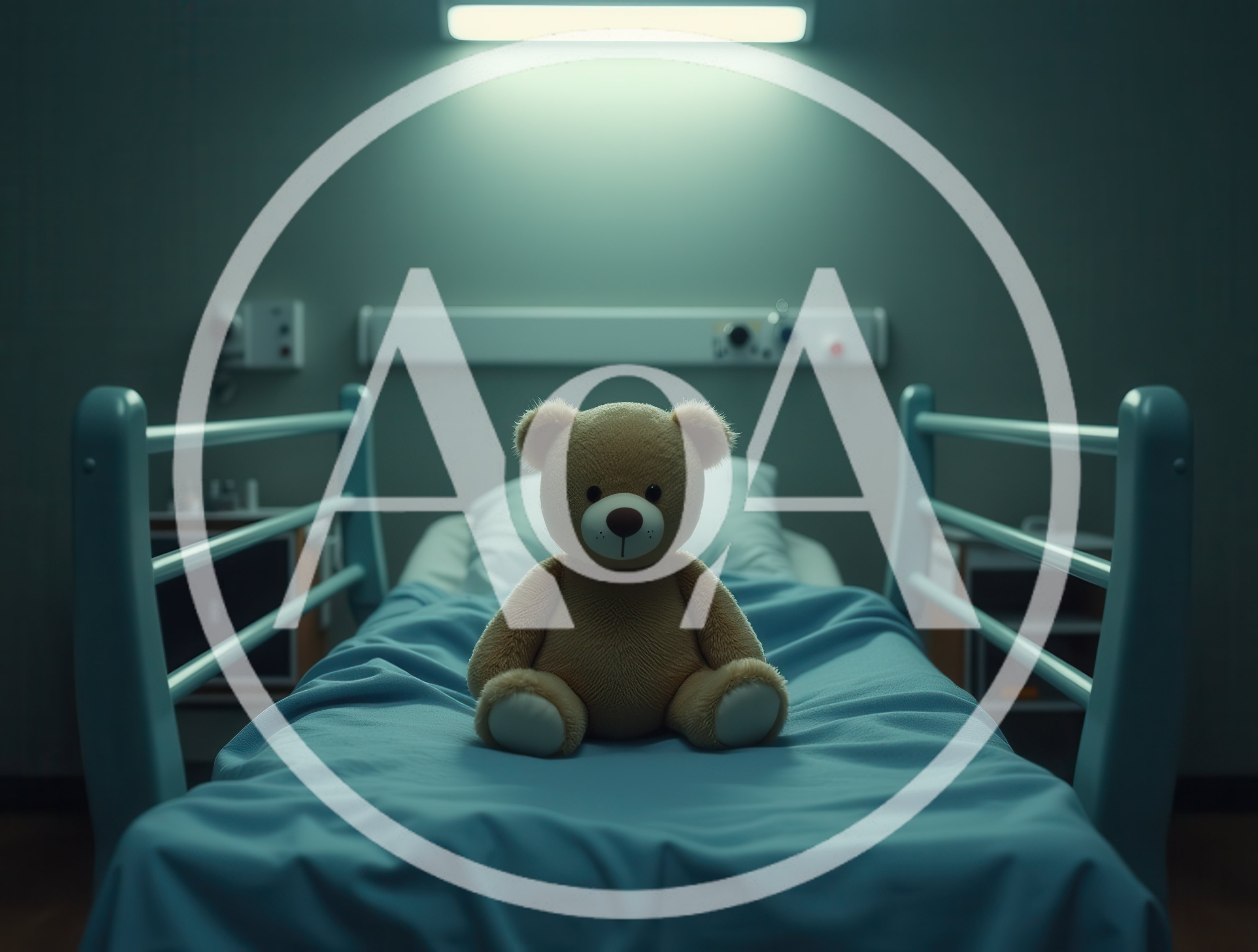 Teddy Bear Sitting Alone On A Hospital Bed