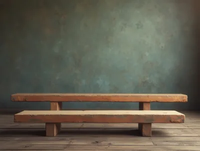 Two Rustic Wooden Benches Against A Textured Wall
