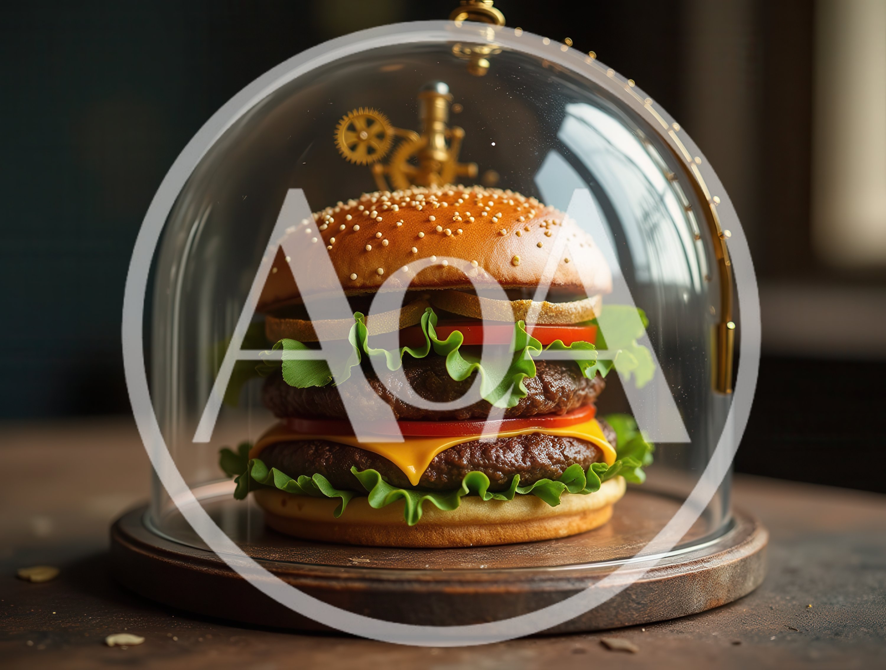 Gourmet Double Cheeseburger Under A Glass Cloche
