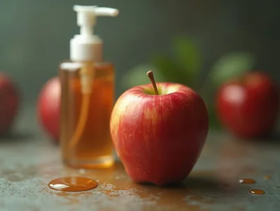 Apple Cider Vinegar Bottle With Fresh Red Apples