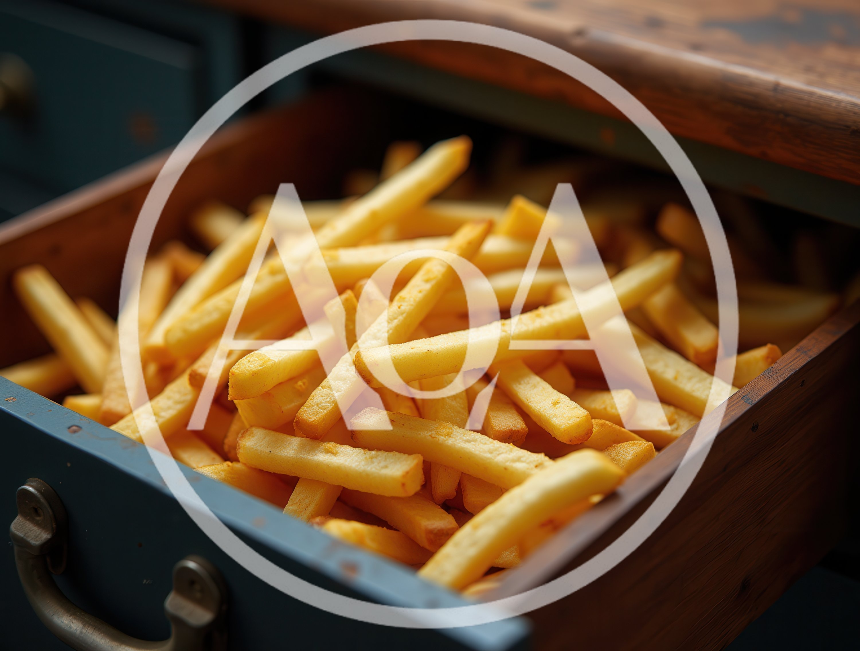 French Fries Stored Inside A Wooden Kitchen Drawer