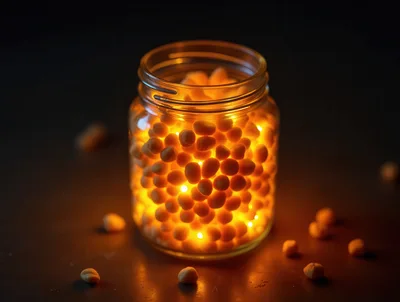Glowing Chickpeas Inside A Glass Jar