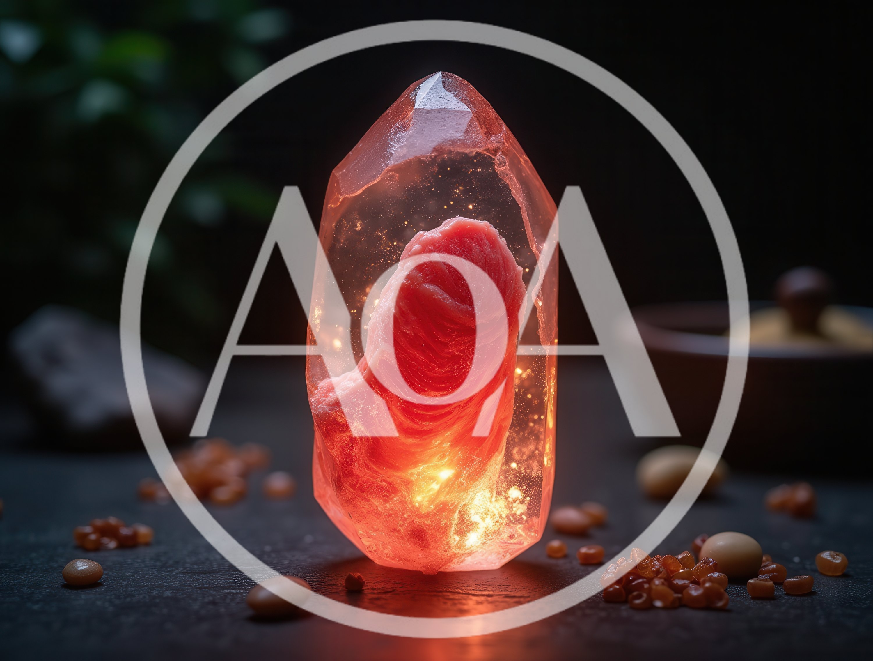 Glowing Red Crystal Containing Organic Matter