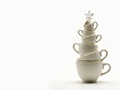 Stack Of White Coffee Cups As A Christmas Tree
