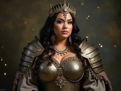 Portrait Of A Regal Warrior Queen In Golden Armor