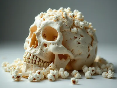 Human Skull Made Of Popcorn On White Background